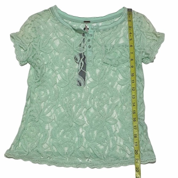 Poof Mint Green Sheer Lace Short Sleeve Blouse - Picture 6 of 11